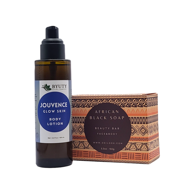 Jouvence Glow Skin Body Lotion + African Black Soap Bundle