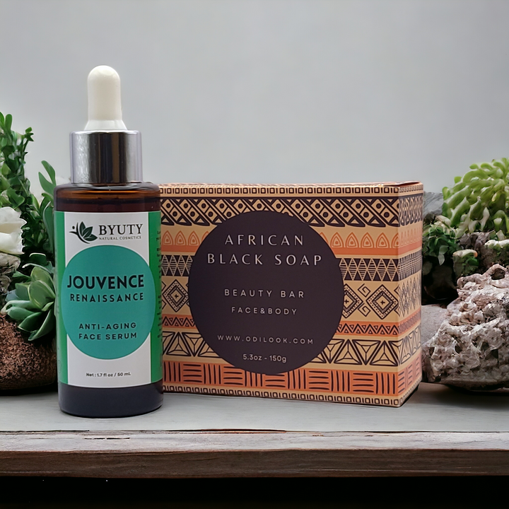 Jouvence Renaissance Anti-Aging  Face Serum + African Black Soap Bundle - Odilook
